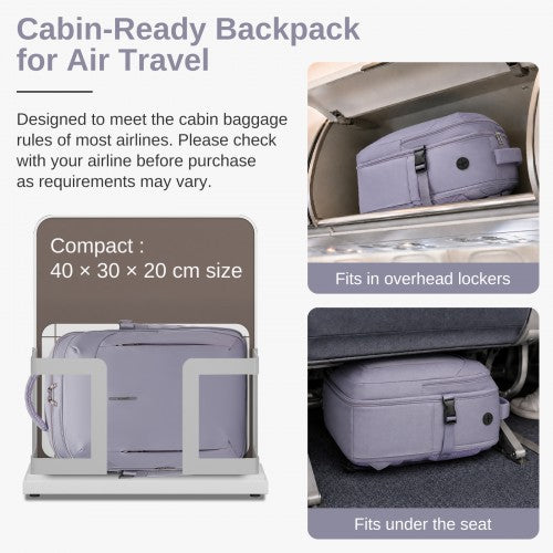 BPK2602- Kono Cabin Approved Carry On Backpack 40×30×20cm, Water Resistant 15.6 Inch Laptop Travel Rucksack with Dry-wet Separation Pouch - Purple | Neil's Luggage Store