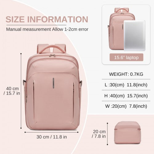 BPK2602- Kono Cabin Approved Carry On Backpack 40×30×20cm, Water Resistant 15.6 Inch Laptop Travel Rucksack with Dry-wet Separation Pouch - Pink | Neil's Luggage Store