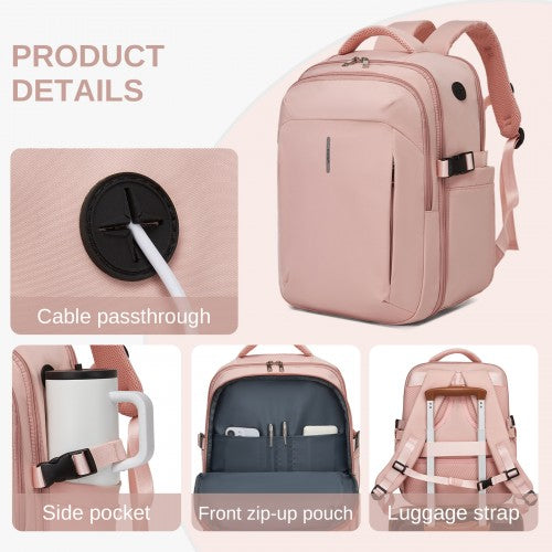 BPK2602- Kono Cabin Approved Carry On Backpack 40×30×20cm, Water Resistant 15.6 Inch Laptop Travel Rucksack with Dry-wet Separation Pouch - Pink | Neil's Luggage Store