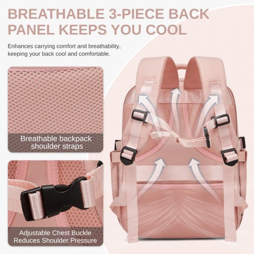BPK2602- Kono Cabin Approved Carry On Backpack 40×30×20cm, Water Resistant 15.6 Inch Laptop Travel Rucksack with Dry-wet Separation Pouch - Pink | Neil's Luggage Store
