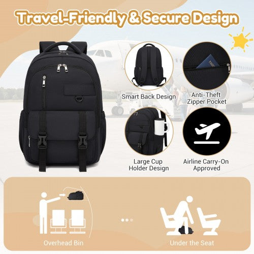 BPK2605 - KONO Durable Water-Resistant Kids Backpack with Padded Laptop Sleeve and Multi-Pocket Organization for School - Black