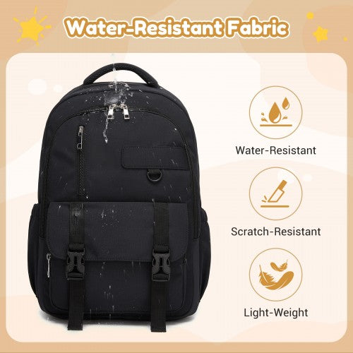 BPK2605 - KONO Durable Water-Resistant Kids Backpack with Padded Laptop Sleeve and Multi-Pocket Organization for School - Black