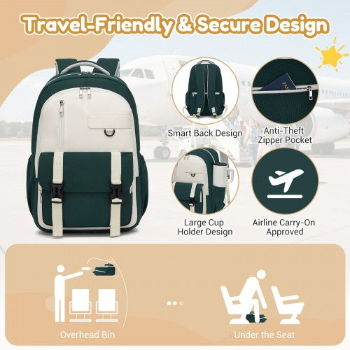 BPK2605 - KONO Durable Water-Resistant Kids Backpack with Padded Laptop Sleeve and Multi-Pocket Organization for School - Green and Beige