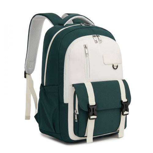 BPK2605 - KONO Durable Water-Resistant Kids Backpack with Padded Laptop Sleeve and Multi-Pocket Organization for School - Green and Beige | Neil's Luggage Store