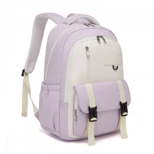 BPK2605 - KONO Durable Water-Resistant Kids Backpack with Padded Laptop Sleeve and Multi-Pocket Organization for School - Purple and Beige | Neil's Luggage Store