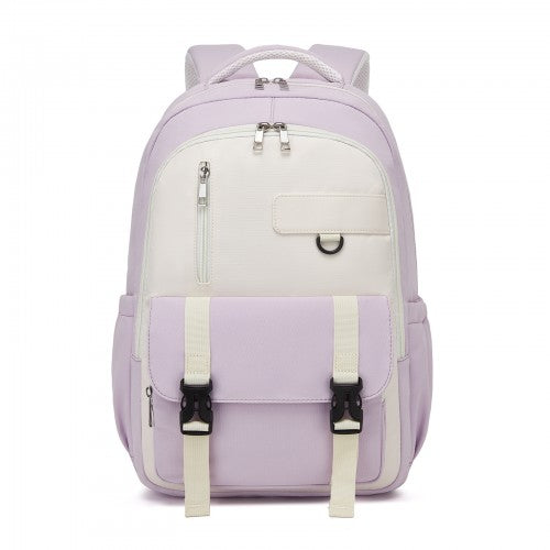 BPK2605 - KONO Durable Water-Resistant Kids Backpack with Padded Laptop Sleeve and Multi-Pocket Organization for School - Purple and Beige