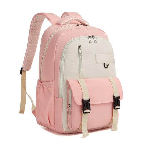 BPK2605 - KONO Durable Water-Resistant Kids Backpack with Padded Laptop Sleeve and Multi-Pocket Organization for School - Pink and Beige | Neil's Luggage Store