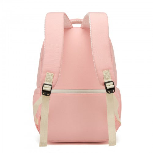 BPK2605 - KONO Durable Water-Resistant Kids Backpack with Padded Laptop Sleeve and Multi-Pocket Organization for School - Pink and Beige