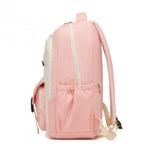 BPK2605 - KONO Durable Water-Resistant Kids Backpack with Padded Laptop Sleeve and Multi-Pocket Organization for School - Pink and Beige