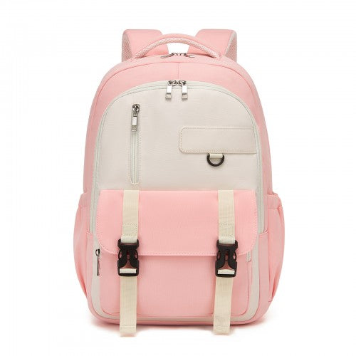 BPK2605 - KONO Durable Water-Resistant Kids Backpack with Padded Laptop Sleeve and Multi-Pocket Organization for School - Pink and Beige