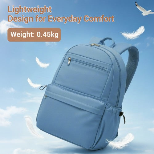 BPK2606 - KONO Stylish Solid-Color Casual Backpack for School and Weekend Trips with Multi-Pocket Storage - Blue | Neil's Luggage Store