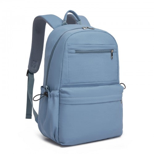BPK2606 - KONO Stylish Solid-Color Casual Backpack for School and Weekend Trips with Multi-Pocket Storage - Blue | Neil's Luggage Store