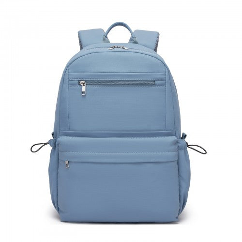 BPK2606 - KONO Stylish Solid-Color Casual Backpack for School and Weekend Trips with Multi-Pocket Storage - Blue | Neil's Luggage Store
