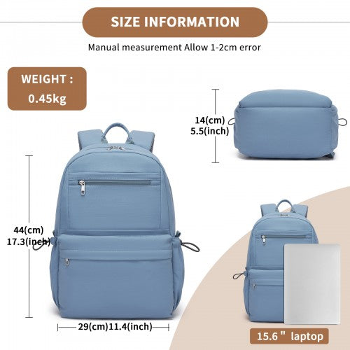 BPK2606 - KONO Stylish Solid-Color Casual Backpack for School and Weekend Trips with Multi-Pocket Storage - Blue | Neil's Luggage Store
