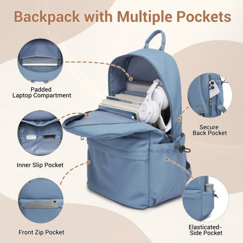 BPK2606 - KONO Stylish Solid-Color Casual Backpack for School and Weekend Trips with Multi-Pocket Storage - Blue | Neil's Luggage Store