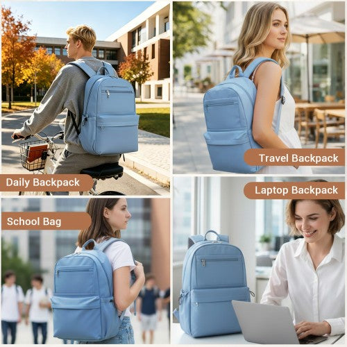 BPK2606 - KONO Stylish Solid-Color Casual Backpack for School and Weekend Trips with Multi-Pocket Storage - Blue | Neil's Luggage Store