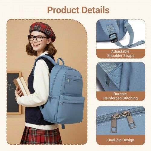 BPK2606 - KONO Stylish Solid-Color Casual Backpack for School and Weekend Trips with Multi-Pocket Storage - Blue | Neil's Luggage Store