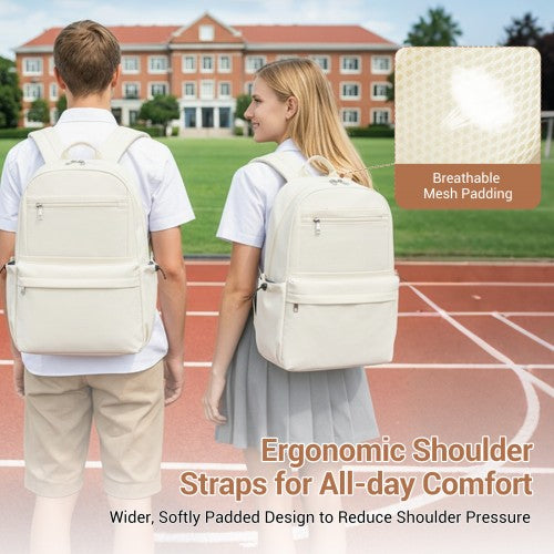 BPK2606 - KONO Stylish Solid-Color Casual Backpack for School and Weekend Trips with Multi-Pocket Storage - Beige | Neil's Luggage Store