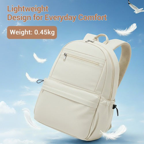 BPK2606 - KONO Stylish Solid-Color Casual Backpack for School and Weekend Trips with Multi-Pocket Storage - Beige | Neil's Luggage Store