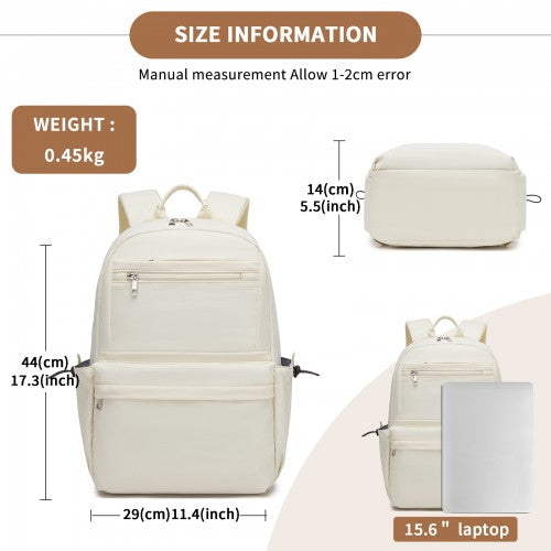 BPK2606 - KONO Stylish Solid-Color Casual Backpack for School and Weekend Trips with Multi-Pocket Storage - Beige | Neil's Luggage Store