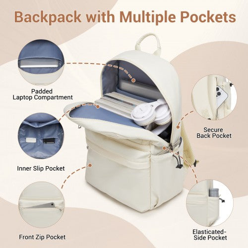BPK2606 - KONO Stylish Solid-Color Casual Backpack for School and Weekend Trips with Multi-Pocket Storage - Beige | Neil's Luggage Store