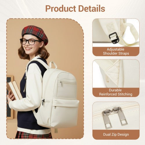 BPK2606 - KONO Stylish Solid-Color Casual Backpack for School and Weekend Trips with Multi-Pocket Storage - Beige | Neil's Luggage Store