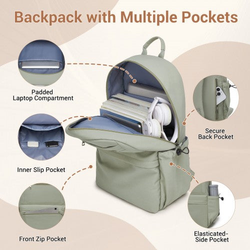 BPK2606 - KONO Stylish Solid-Color Casual Backpack for School and Weekend Trips with Multi-Pocket Storage - Green | Neil's Luggage Store