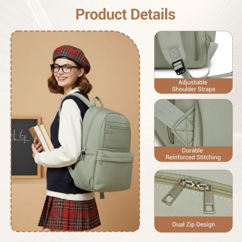 BPK2606 - KONO Stylish Solid-Color Casual Backpack for School and Weekend Trips with Multi-Pocket Storage - Green | Neil's Luggage Store