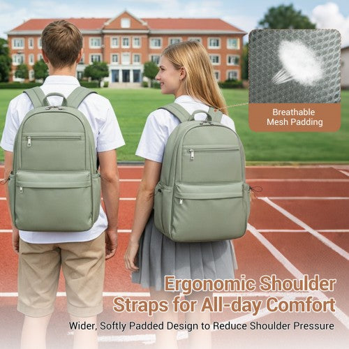 BPK2606 - KONO Stylish Solid-Color Casual Backpack for School and Weekend Trips with Multi-Pocket Storage - Green | Neil's Luggage Store