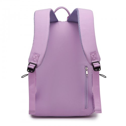 BPK2606 - KONO Stylish Solid-Color Casual Backpack for School and Weekend Trips with Multi-Pocket Storage - Purple | Neil's Luggage Store