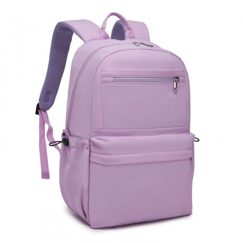 BPK2606 - KONO Stylish Solid-Color Casual Backpack for School and Weekend Trips with Multi-Pocket Storage - Purple | Neil's Luggage Store