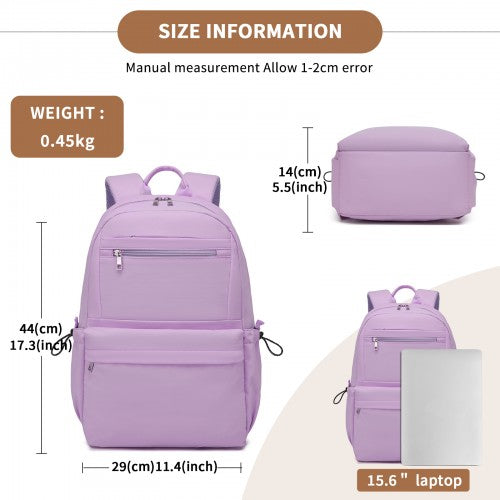 BPK2606 - KONO Stylish Solid-Color Casual Backpack for School and Weekend Trips with Multi-Pocket Storage - Purple | Neil's Luggage Store