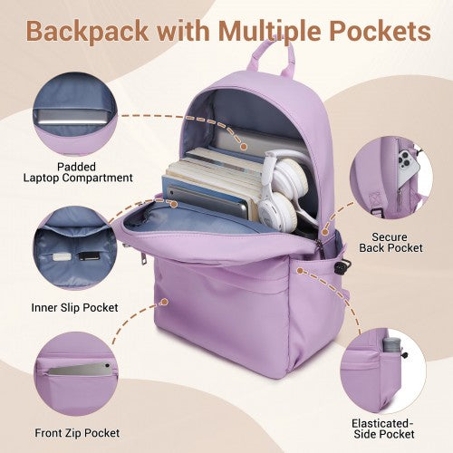 BPK2606 - KONO Stylish Solid-Color Casual Backpack for School and Weekend Trips with Multi-Pocket Storage - Purple | Neil's Luggage Store
