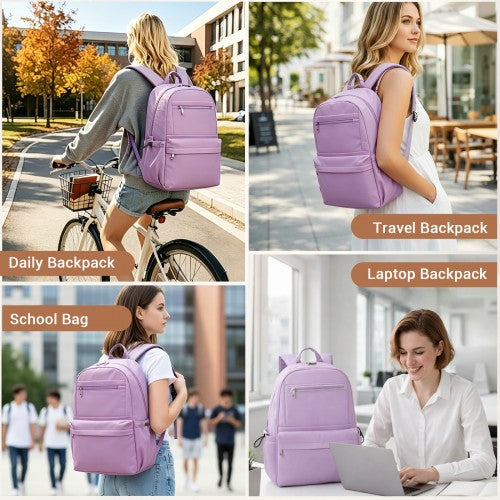 BPK2606 - KONO Stylish Solid-Color Casual Backpack for School and Weekend Trips with Multi-Pocket Storage - Purple | Neil's Luggage Store
