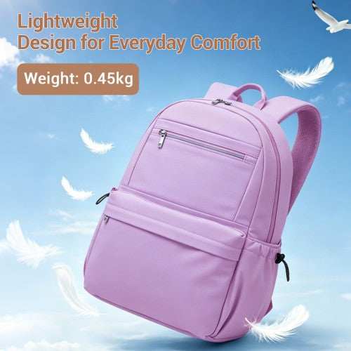 BPK2606 - KONO Stylish Solid-Color Casual Backpack for School and Weekend Trips with Multi-Pocket Storage - Purple | Neil's Luggage Store