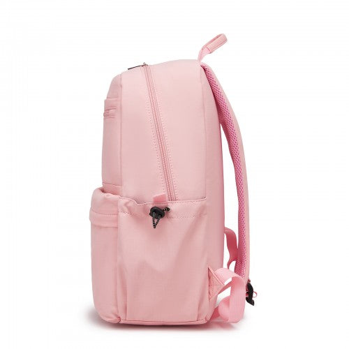 BPK2606 - KONO Stylish Solid-Color Casual Backpack for School and Weekend Trips with Multi-Pocket Storage - Pink | Neil's Luggage Store