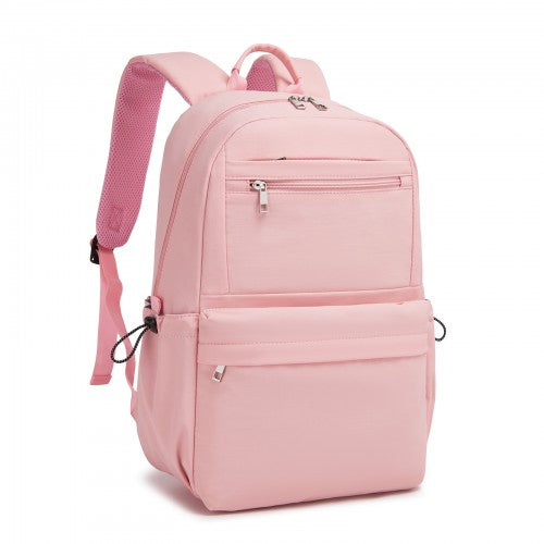 BPK2606 - KONO Stylish Solid-Color Casual Backpack for School and Weekend Trips with Multi-Pocket Storage - Pink | Neil's Luggage Store