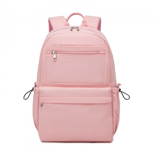 BPK2606 - KONO Stylish Solid-Color Casual Backpack for School and Weekend Trips with Multi-Pocket Storage - Pink | Neil's Luggage Store