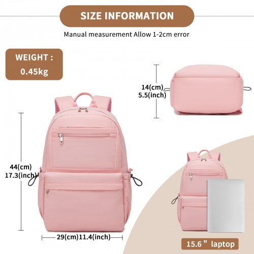BPK2606 - KONO Stylish Solid-Color Casual Backpack for School and Weekend Trips with Multi-Pocket Storage - Pink | Neil's Luggage Store