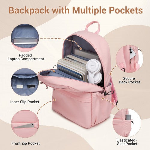 BPK2606 - KONO Stylish Solid-Color Casual Backpack for School and Weekend Trips with Multi-Pocket Storage - Pink | Neil's Luggage Store