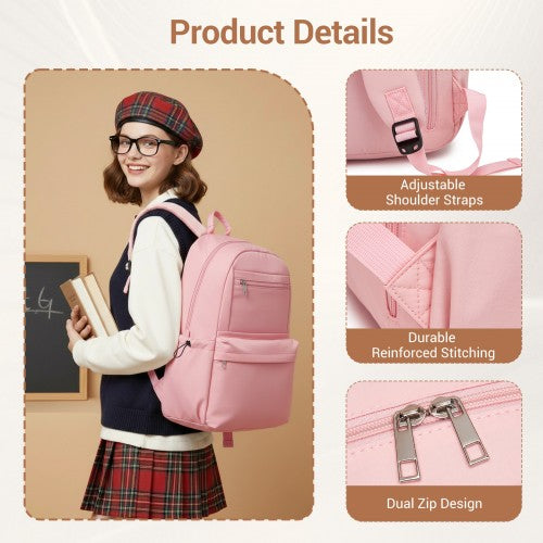 BPK2606 - KONO Stylish Solid-Color Casual Backpack for School and Weekend Trips with Multi-Pocket Storage - Pink | Neil's Luggage Store