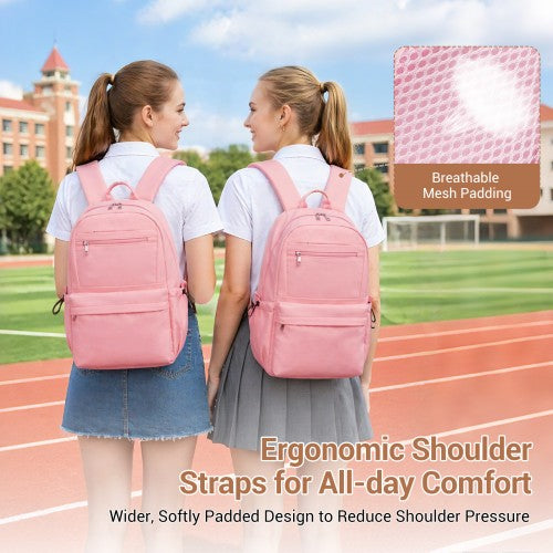 BPK2606 - KONO Stylish Solid-Color Casual Backpack for School and Weekend Trips with Multi-Pocket Storage - Pink | Neil's Luggage Store