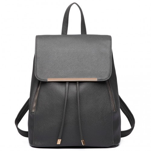 BPM2427 - Miss Lulu Stylish Faux Leather Backpack Secure Daypack with Magnetic Snap Closure Fashionable PU Leather Travel Bag - Black | Neil's Luggage Store