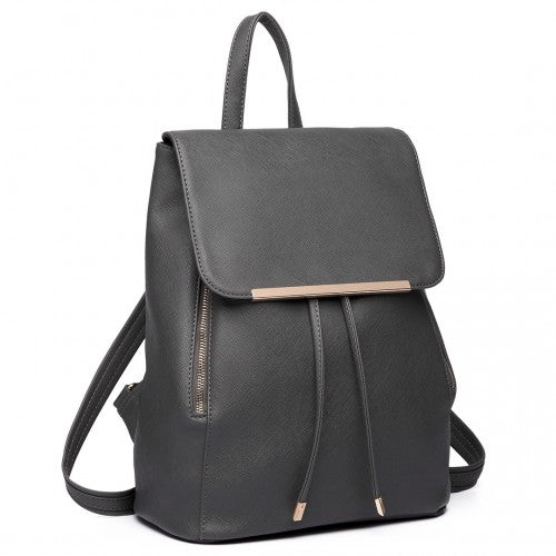 BPM2427 - Miss Lulu Stylish Faux Leather Backpack Secure Daypack with Magnetic Snap Closure Fashionable PU Leather Travel Bag - Black | Neil's Luggage Store