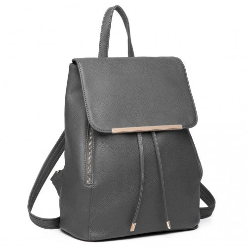 BPM2427 - Miss Lulu Stylish Faux Leather Backpack Secure Daypack with Magnetic Snap Closure Fashionable PU Leather Travel Bag - Grey