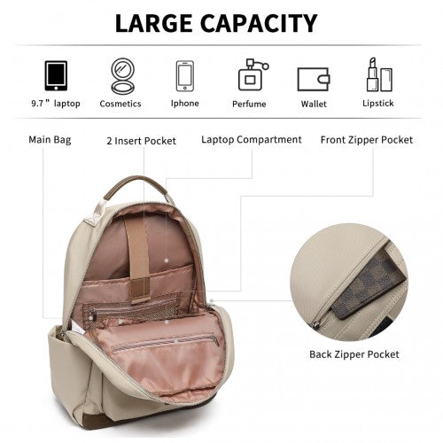 Miss Lulu Stylish Backpack With Laptop Sleeve And Multiple Pockets Beige Brown | Neil's Luggage Store