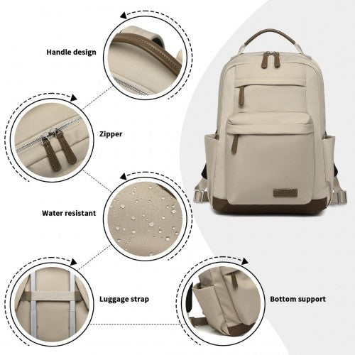 Miss Lulu Stylish Backpack With Laptop Sleeve And Multiple Pockets Beige Brown | Neil's Luggage Store