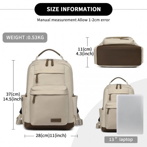 Miss Lulu Stylish Backpack With Laptop Sleeve And Multiple Pockets Beige Brown | Neil's Luggage Store