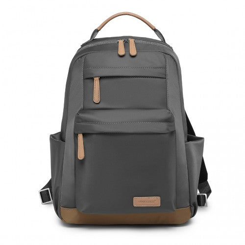 BPM2431 - Miss Lulu Stylish Backpack with Laptop Sleeve and Multiple Pockets and Trolley Sleeve - Grey And Apricot