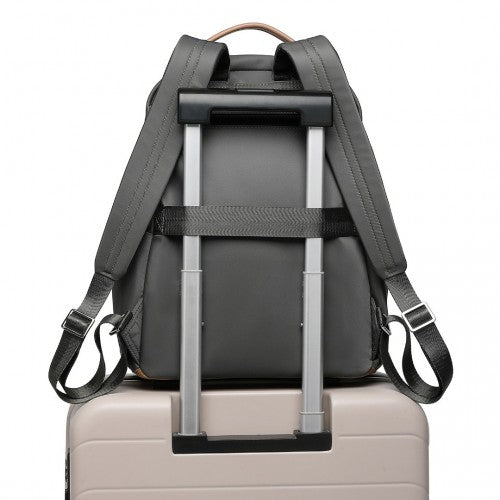 BPM2431 - Miss Lulu Stylish Backpack with Laptop Sleeve and Multiple Pockets and Trolley Sleeve - Grey And Apricot
